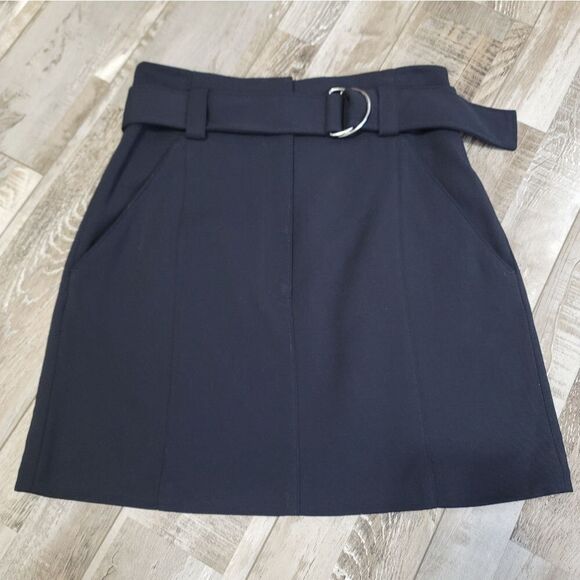 A.L.C. Navy Bronx Belted Straight Wool-Blend Skirt Size 2 - Picture 2 of 10